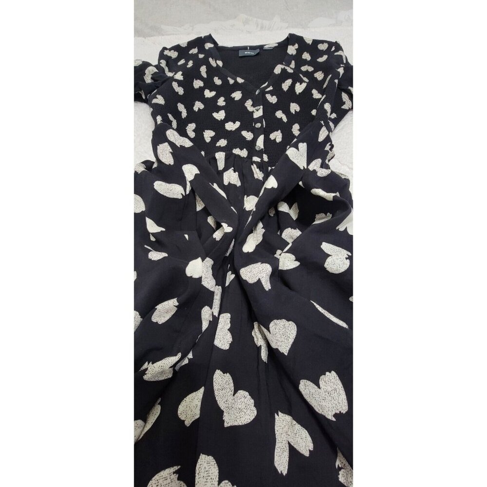 Maeve Womens Black Hearts Smocked Body Long Sleeve Dress V Neck Lined Size S - Picture 7 of 10